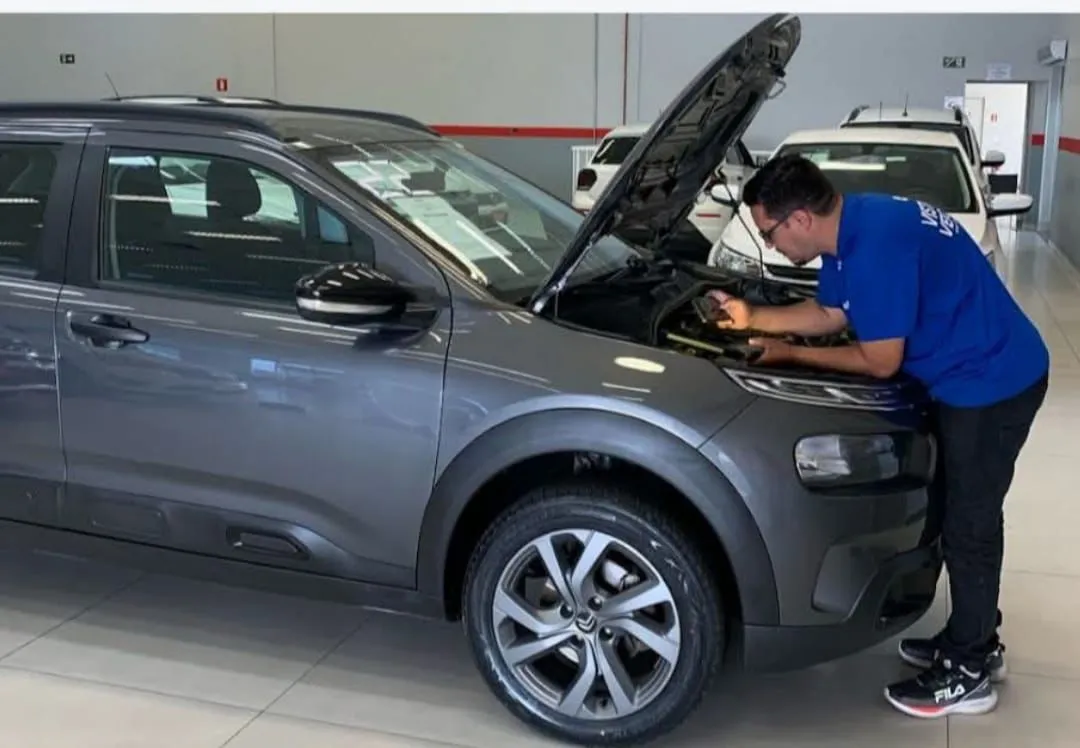 Técnico realizando vistoria em concessionária de veículos
